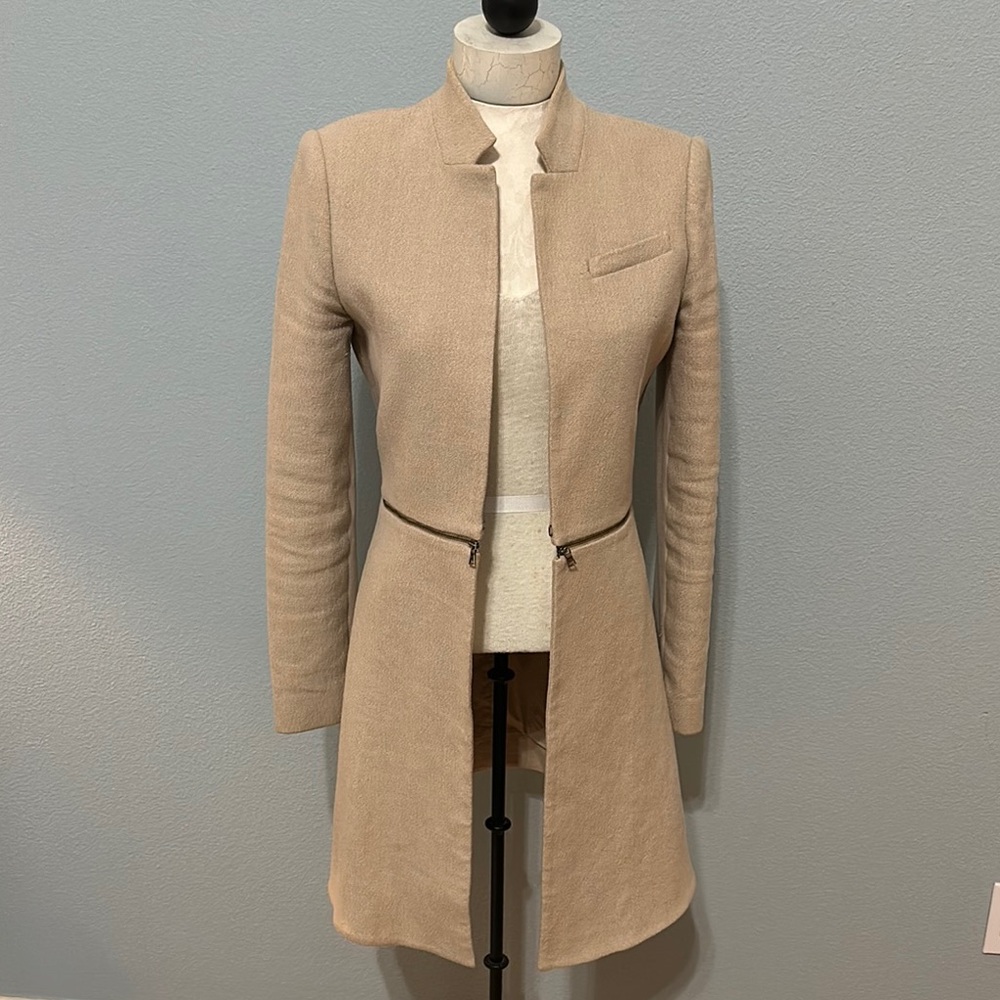 BCBGMaxAzria Tan Blazer with Slim Fit and High Collar